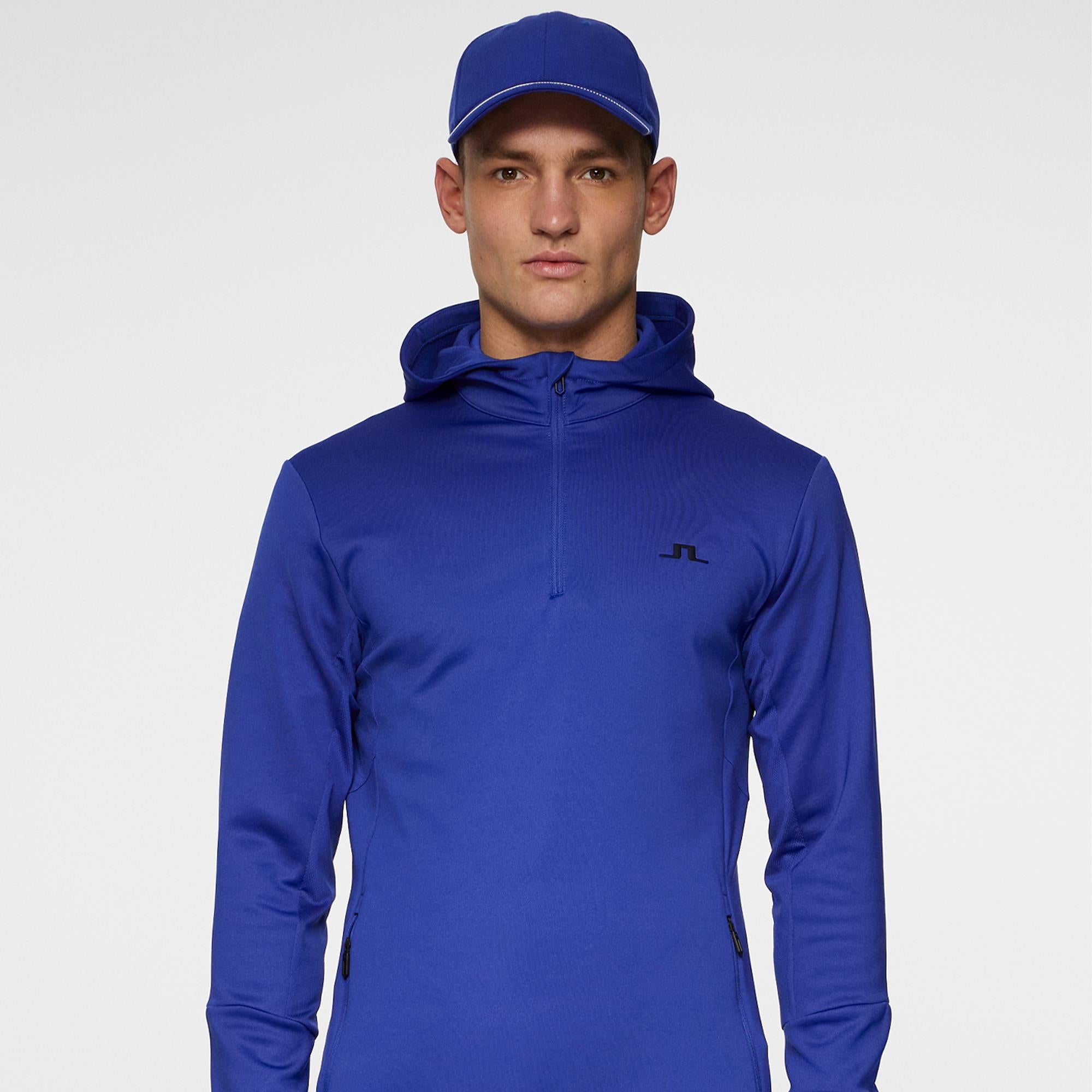 J Lindeberg Aerial Quarter Zip Mens Hoodie Clematis Blue
